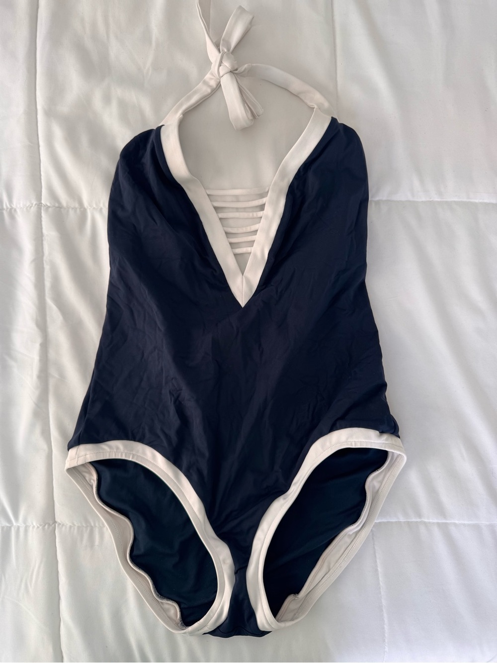 Seafolly Navy & White Halter One-Piece Swimsuit